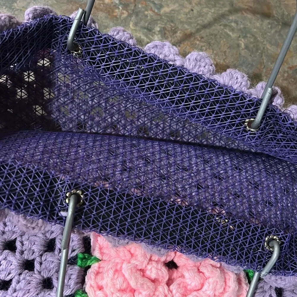 Granny Square Festival Mesh Lined Bag Purple and Pink Made in Spain